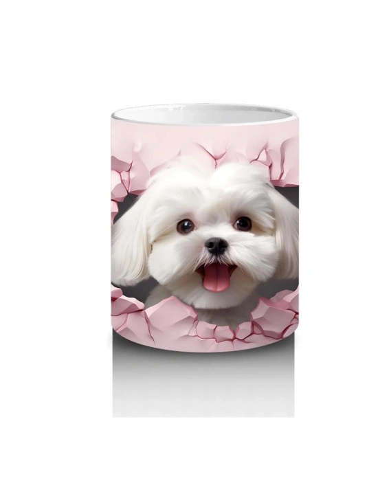 Çocuklara Sütü Sevdiren Kalp Çerçevesinden Bakan Sevimli Yavru Köpek Kupa Bardak