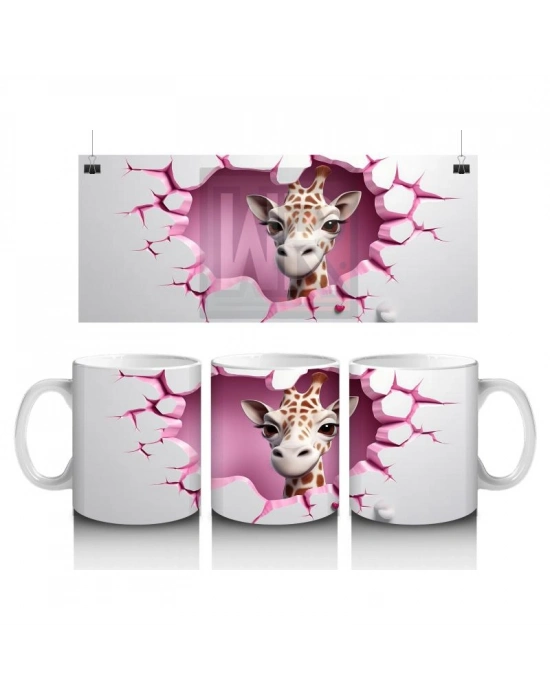 Çocuklara Sütü Sevdiren Kalp Çerçevesinden Bakan Zarif Zürafa Kupa Bardak