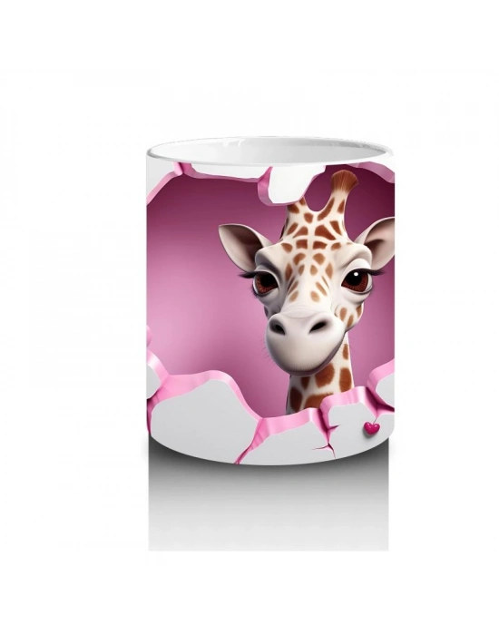 Çocuklara Sütü Sevdiren Kalp Çerçevesinden Bakan Zarif Zürafa Kupa Bardak