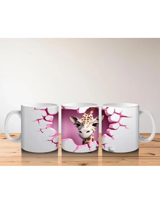 Çocuklara Sütü Sevdiren Kalp Çerçevesinden Bakan Zarif Zürafa Kupa Bardak