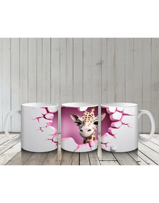 Çocuklara Sütü Sevdiren Kalp Çerçevesinden Bakan Zarif Zürafa Kupa Bardak