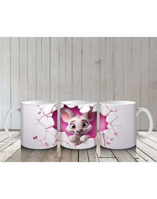 Çocuklara Sütü Sevdiren Kalp Çerçevesinden Fırlayan Neşeli Tavşan Kupa Bardak