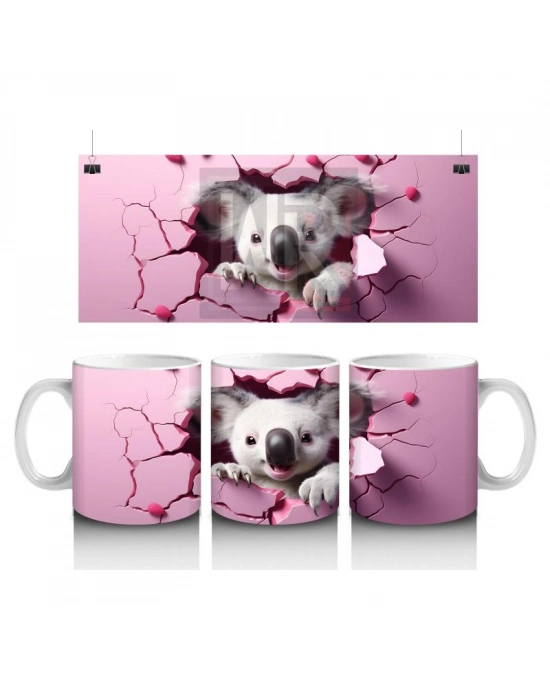 Çocuklara Sütü Sevdiren Kalp Duvarından Bakan Meraklı Koala Kupa Bardak