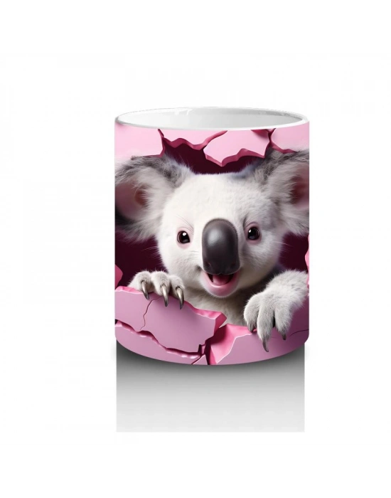 Çocuklara Sütü Sevdiren Kalp Duvarından Bakan Meraklı Koala Kupa Bardak
