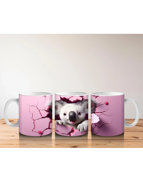 Çocuklara Sütü Sevdiren Kalp Duvarından Bakan Meraklı Koala Kupa Bardak