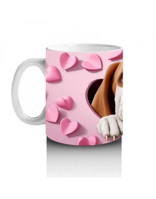 Çocuklara Sütü Sevdiren Kalp Duvarından Bakan Meraklı Köpek Kupa Bardak