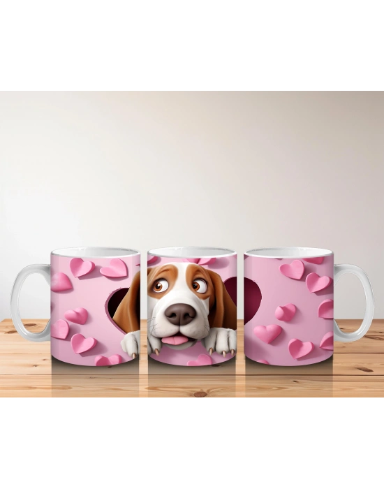 Çocuklara Sütü Sevdiren Kalp Duvarından Bakan Meraklı Köpek Kupa Bardak