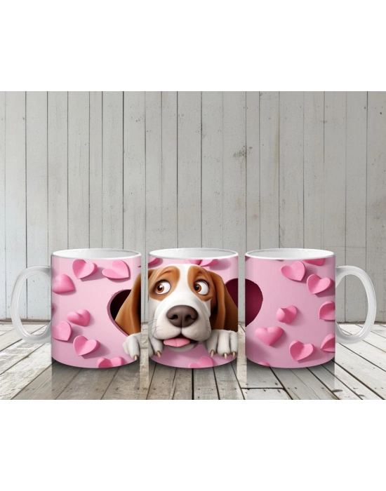 Çocuklara Sütü Sevdiren Kalp Duvarından Bakan Meraklı Köpek Kupa Bardak