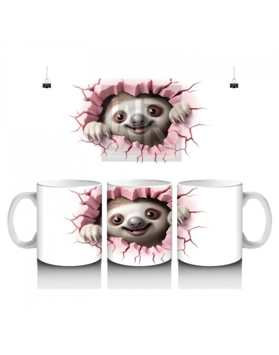 Çocuklara Sütü Sevdiren Kalp Duvarından Bakan Sevimli Tembel Hayvan Kupa Bardak