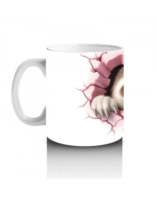 Çocuklara Sütü Sevdiren Kalp Duvarından Bakan Sevimli Tembel Hayvan Kupa Bardak