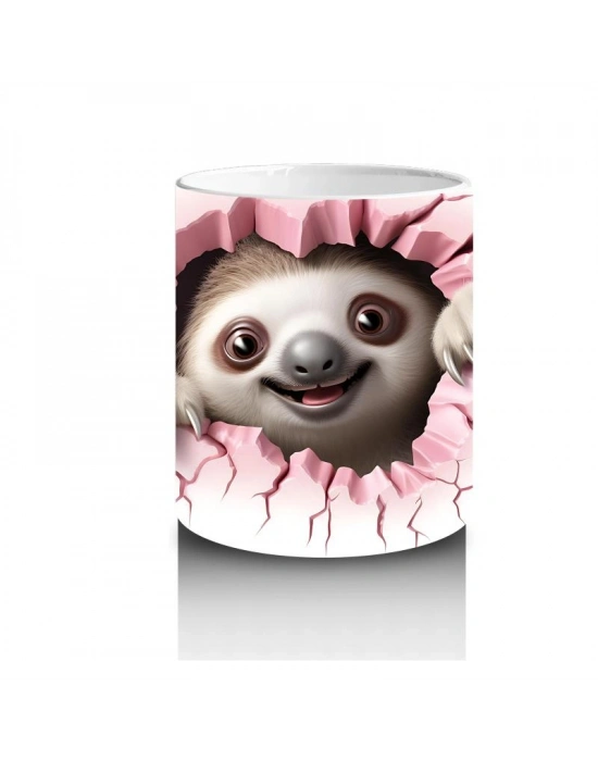 Çocuklara Sütü Sevdiren Kalp Duvarından Bakan Sevimli Tembel Hayvan Kupa Bardak