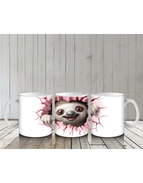 Çocuklara Sütü Sevdiren Kalp Duvarından Bakan Sevimli Tembel Hayvan Kupa Bardak