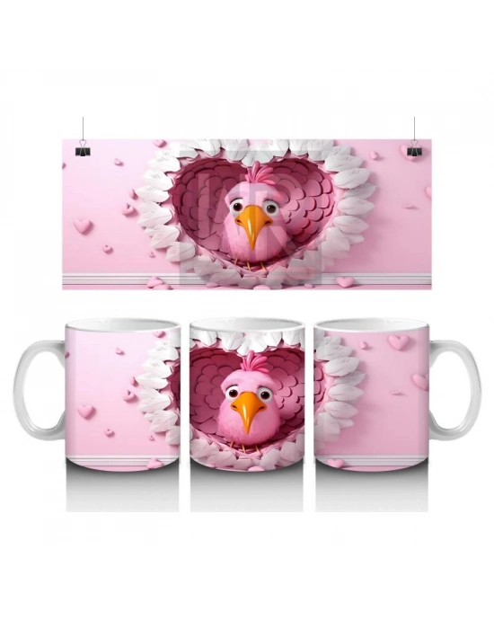 Çocuklara Sütü Sevdiren Kalp İçindeki Neşeli Kuş Kupa Bardak