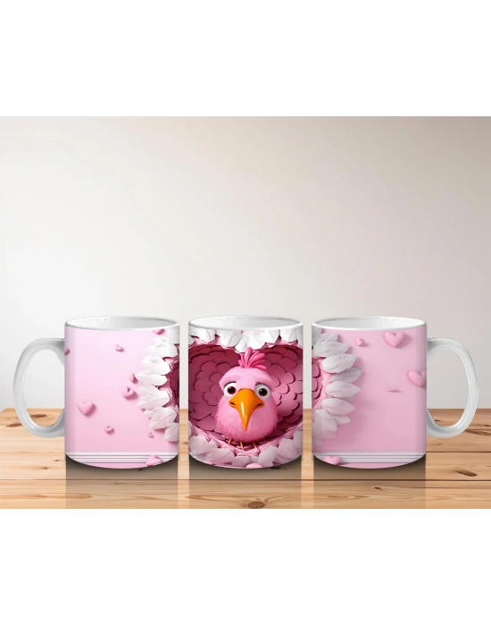 Çocuklara Sütü Sevdiren Kalp İçindeki Neşeli Kuş Kupa Bardak