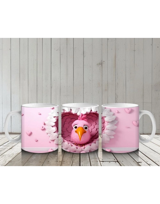 Çocuklara Sütü Sevdiren Kalp İçindeki Neşeli Kuş Kupa Bardak