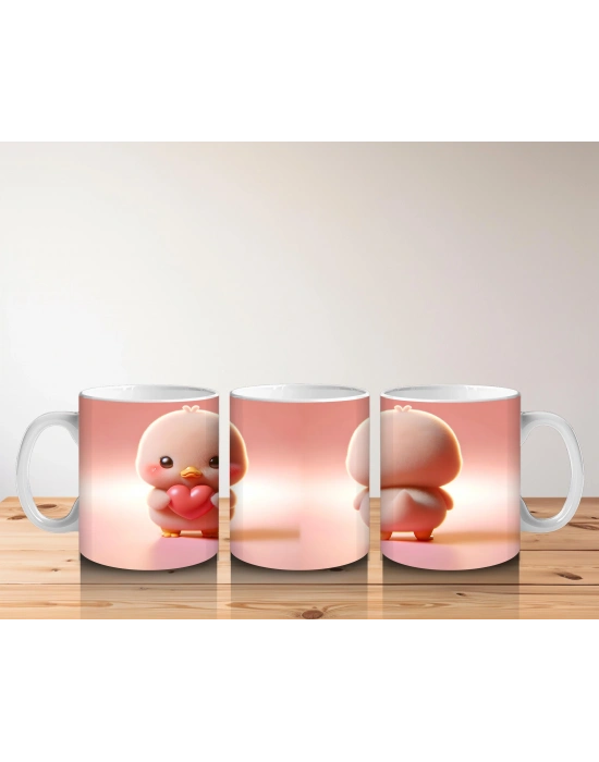 Çocuklara Sütü Sevdiren Kalp Tutan Minik Civciv Kupa Bardak