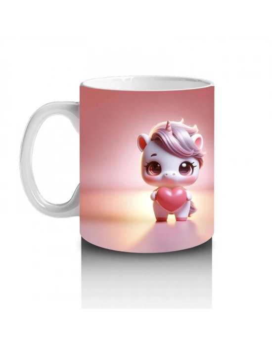 Çocuklara Sütü Sevdiren Kalp Tutan Minik Unicorn Kupa Bardak