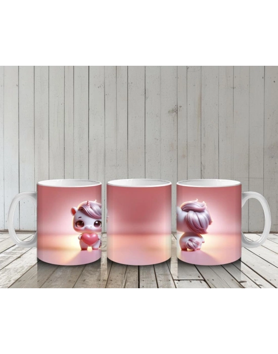 Çocuklara Sütü Sevdiren Kalp Tutan Minik Unicorn Kupa Bardak