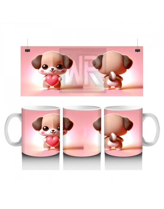 Çocuklara Sütü Sevdiren Kalp Tutan Yavru Köpek Kupa Bardak