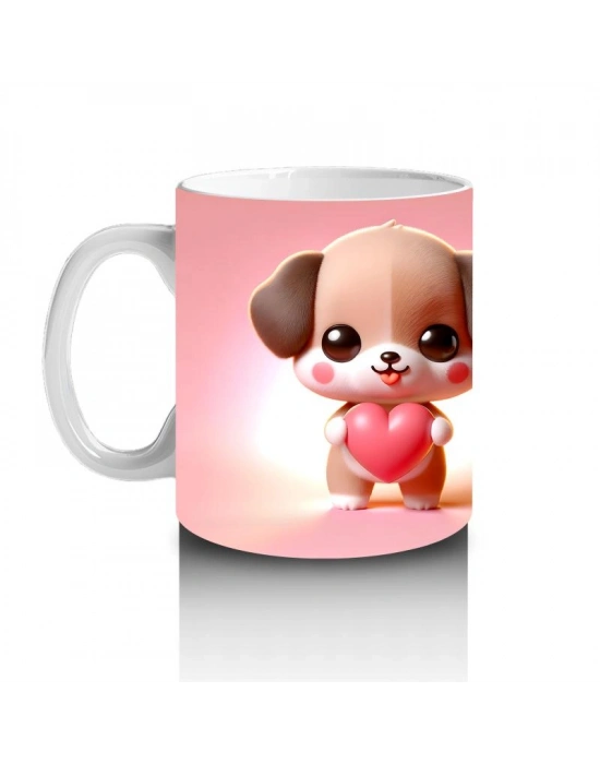 Çocuklara Sütü Sevdiren Kalp Tutan Yavru Köpek Kupa Bardak