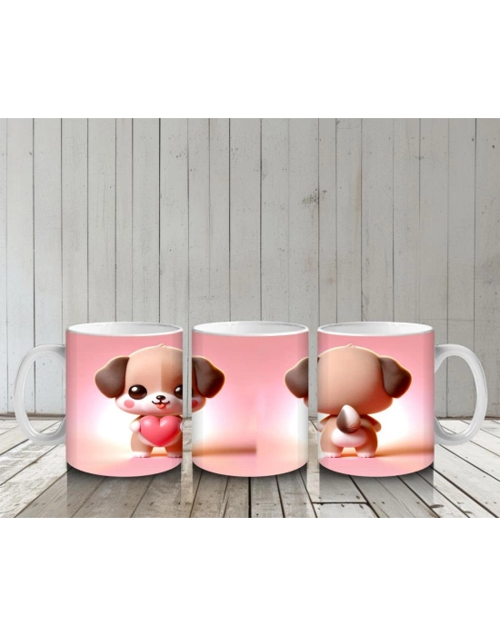 Çocuklara Sütü Sevdiren Kalp Tutan Yavru Köpek Kupa Bardak