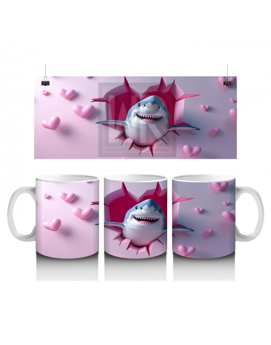 Çocuklara Sütü Sevdiren Kalp Yağmurlu Köpekbalığı Kupa Bardak