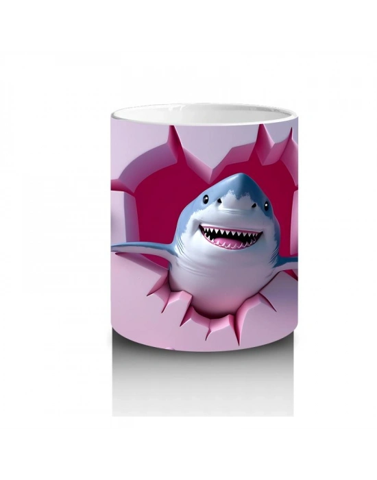 Çocuklara Sütü Sevdiren Kalp Yağmurlu Köpekbalığı Kupa Bardak