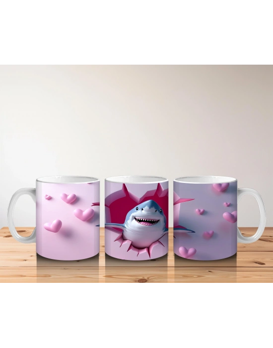 Çocuklara Sütü Sevdiren Kalp Yağmurlu Köpekbalığı Kupa Bardak