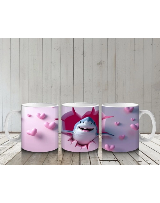 Çocuklara Sütü Sevdiren Kalp Yağmurlu Köpekbalığı Kupa Bardak