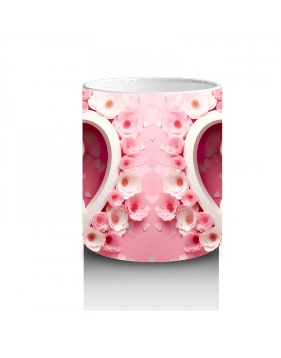 Çocuklara Sütü Sevdiren Kalpli Çerçevede Beyaz Ayıcık Desenli Kupa Bardak