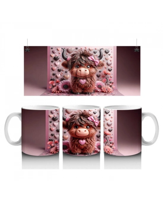 Çocuklara Sütü Sevdiren Kalpli Gözlüklü Sevimli İnek Desenli Kupa Bardak