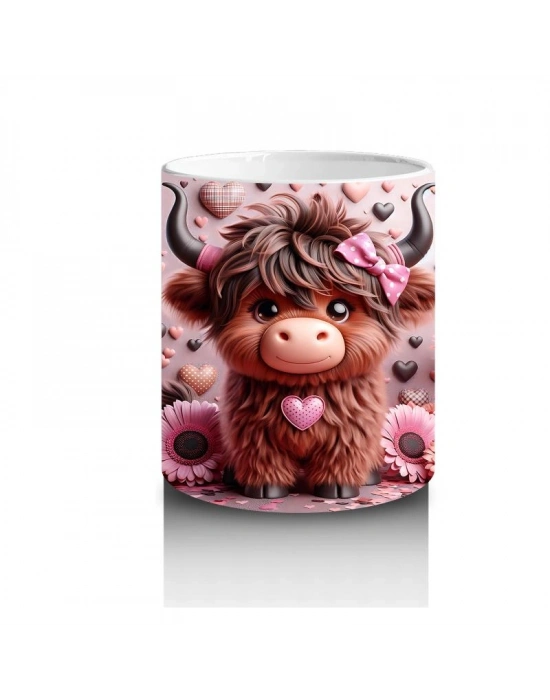 Çocuklara Sütü Sevdiren Kalpli Gözlüklü Sevimli İnek Desenli Kupa Bardak