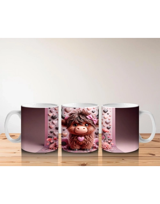 Çocuklara Sütü Sevdiren Kalpli Gözlüklü Sevimli İnek Desenli Kupa Bardak