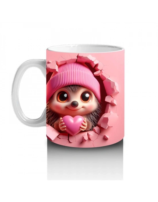 Çocuklara Sütü Sevdiren Kalpli Pamuk Kirpi Kupa Bardak