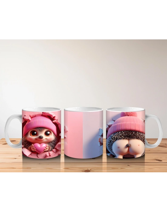 Çocuklara Sütü Sevdiren Kalpli Pamuk Kirpi Kupa Bardak