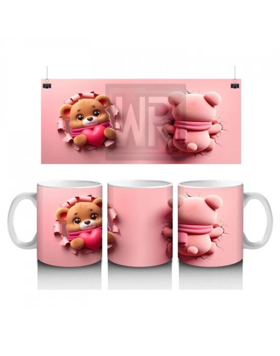 Çocuklara Sütü Sevdiren Kalpli Sevimli Ayıcık Desenli Kupa Bardak