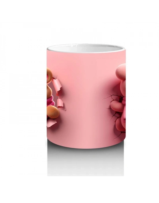 Çocuklara Sütü Sevdiren Kalpli Sevimli Ayıcık Desenli Kupa Bardak