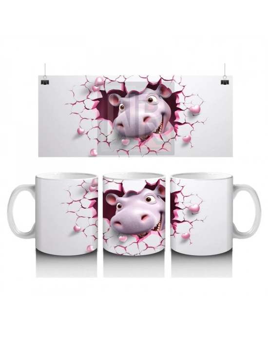 Çocuklara Sütü Sevdiren Kırık Kalp İçindeki Sevimli Su Aygırı Kupa Bardak