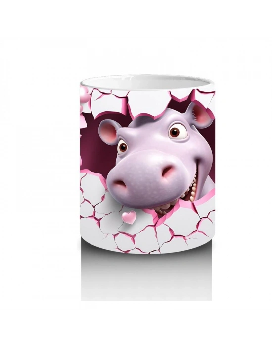 Çocuklara Sütü Sevdiren Kırık Kalp İçindeki Sevimli Su Aygırı Kupa Bardak