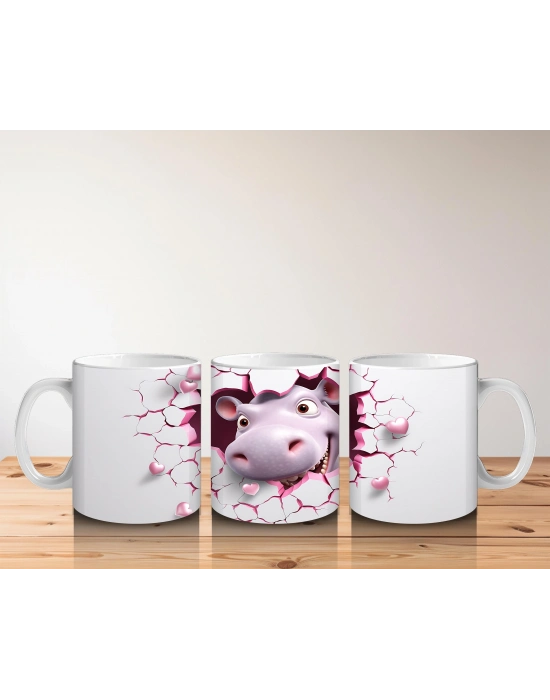 Çocuklara Sütü Sevdiren Kırık Kalp İçindeki Sevimli Su Aygırı Kupa Bardak