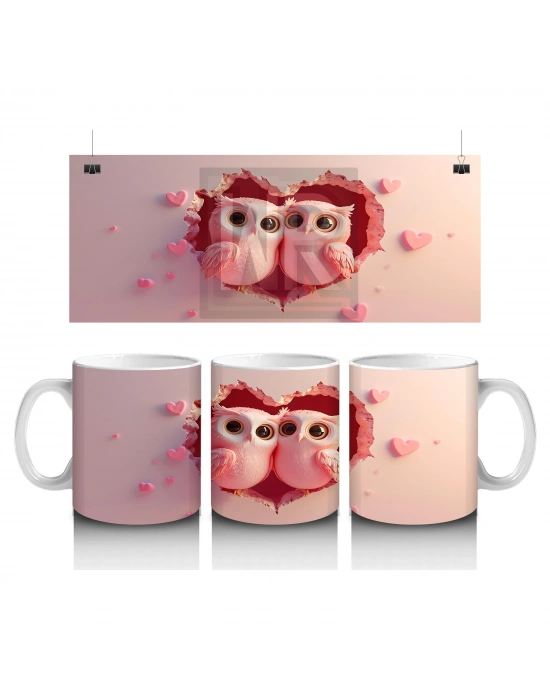 Çocuklara Sütü Sevdiren Kırık Kalpten Bakan Sevimli Baykuş Çifti Kupa Bardak