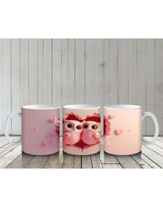 Çocuklara Sütü Sevdiren Kırık Kalpten Bakan Sevimli Baykuş Çifti Kupa Bardak