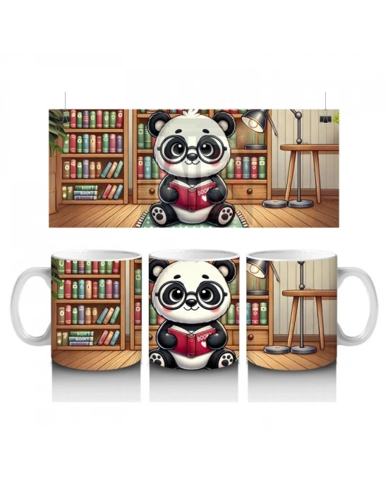Çocuklara Sütü Sevdiren Kitap Okuyan Sevimli Panda Desenli Kupa Bardak