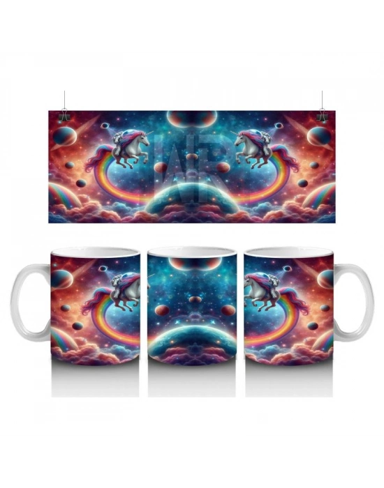 Çocuklara Sütü Sevdiren Kozmik Gökkuşağı Unicorn Yolculuğu Kupa Bardak