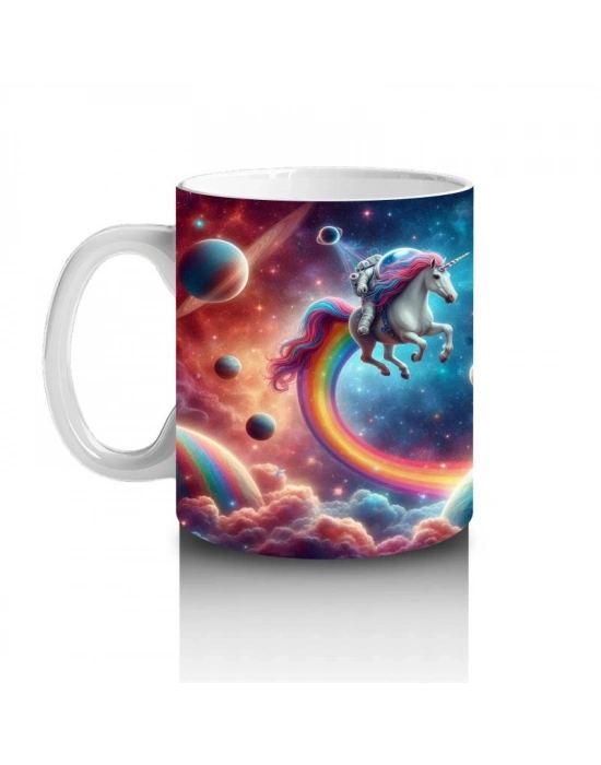 Çocuklara Sütü Sevdiren Kozmik Gökkuşağı Unicorn Yolculuğu Kupa Bardak