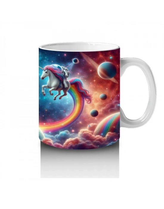 Çocuklara Sütü Sevdiren Kozmik Gökkuşağı Unicorn Yolculuğu Kupa Bardak