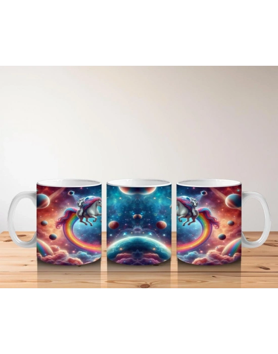 Çocuklara Sütü Sevdiren Kozmik Gökkuşağı Unicorn Yolculuğu Kupa Bardak