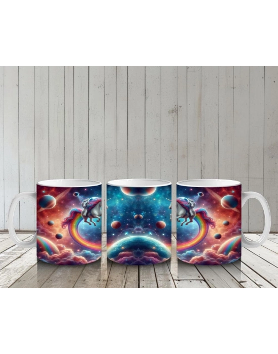 Çocuklara Sütü Sevdiren Kozmik Gökkuşağı Unicorn Yolculuğu Kupa Bardak