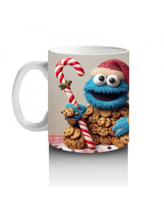 Çocuklara Sütü Sevdiren Kurabiye Canavarı ve Baston Şeker Desenli Kupa Bardak