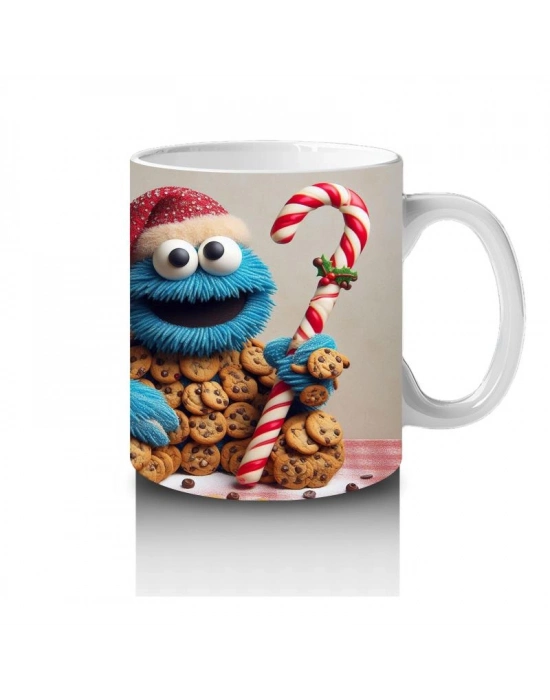 Çocuklara Sütü Sevdiren Kurabiye Canavarı ve Baston Şeker Desenli Kupa Bardak